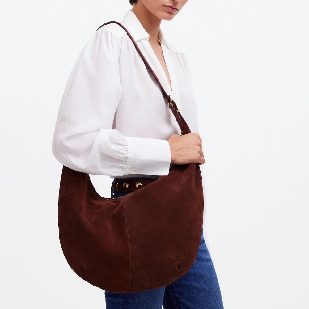 Madewell Brown Suede Essentials Curve Shoulder Bag NR387 NEW - Picture 2 of 8